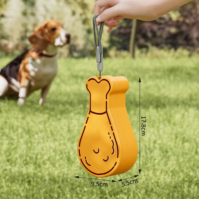 Orange and white portable pet water bottle with attached food container for dogs and cats