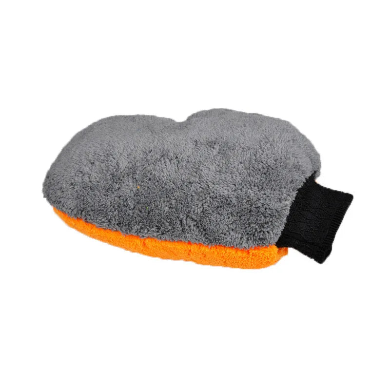 Bear Paw double-sided coral fleece thumb glove car cleaning mitt 24x20cm in grey and orange