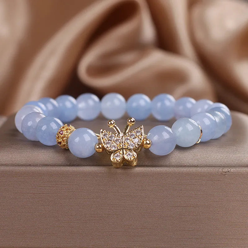 Sky blue butterfly crystal bracelet for women with pearls and rhinestones