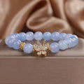 Sky blue butterfly crystal bracelet for women with pearls and rhinestones