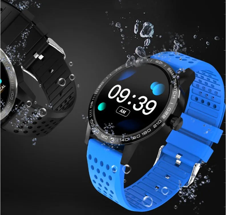 Smart bracelet with colour screen displaying heart rate metrics, shown in black and blue colour options
