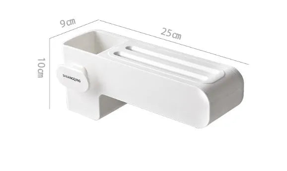 Modern white plastic kitchen knife rack with non-slip strip for wall or drawer mounting.