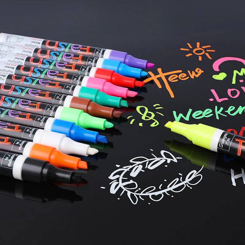 Electronic fluorescent plate highlighter with 6mm tip, pressure valve design, and erasable ink for 300-metre drawing on boards