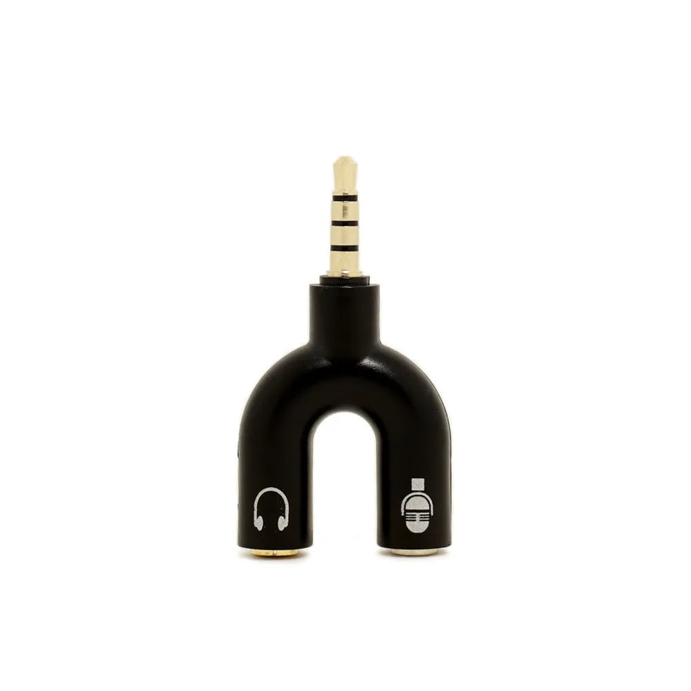 3.5mm audio splitter adapter in multiple colours showing gold-plated connections