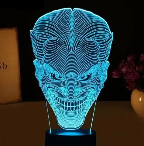 USB-powered 3D LED lamp with acrylic plate showing seven colour options and touch control