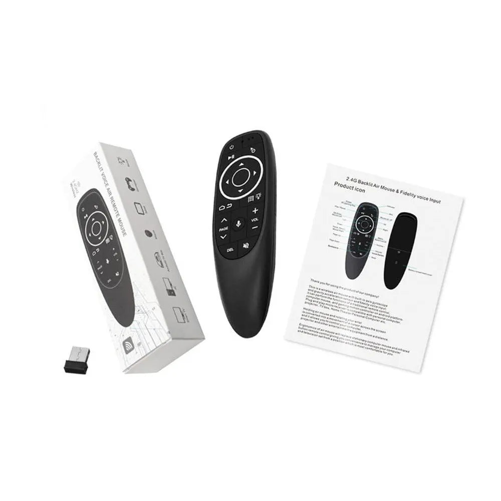 G10 G10S intelligent voice remote control with plastic shell, silicone buttons, and dimensions 164mm by 40mm by 15mm