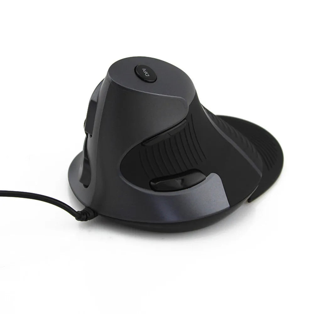 Ergonomic vertical wired optical mouse in black and white colours for desktop computers