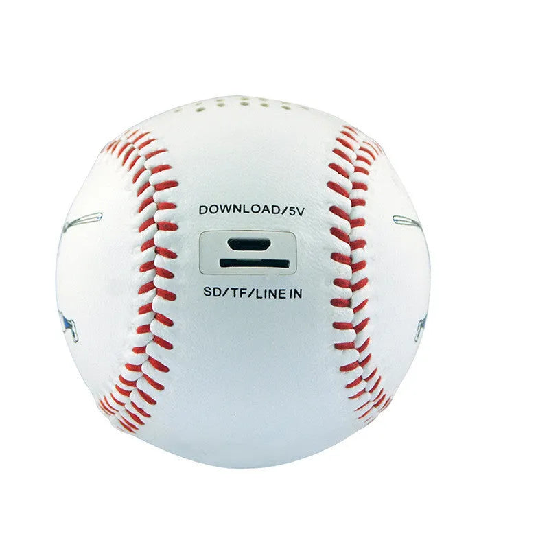 Baseball-themed portable Bluetooth speaker in green, orange, or white colour with USB port