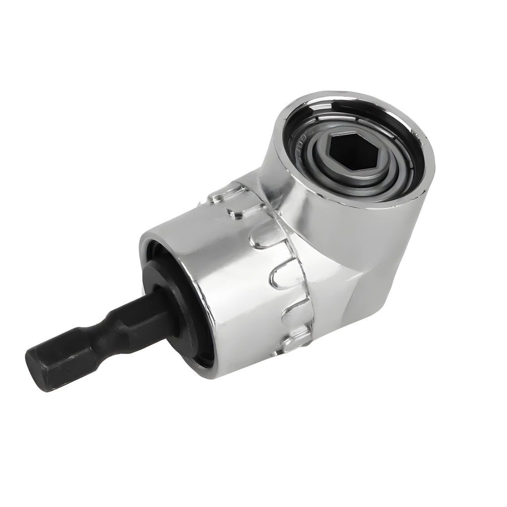105-degree angled flexible drill shaft extension with magnetic quick-release handle for corner screw access.
