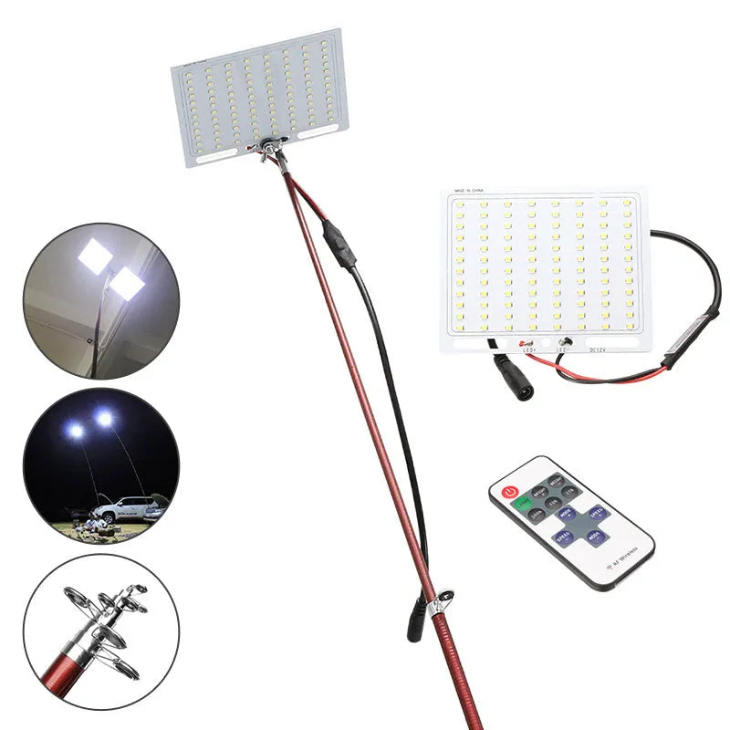 LED fishing rod light with 96 LEDs, 5-metre length, and RF remote for night fishing illumination