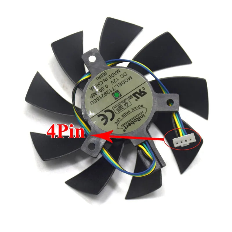 Black 85mm computer cooling fan with 4-pin power connector for graphics card and PC case installation