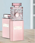 Pink perfume fan device with rechargeable battery and micro-USB charging port