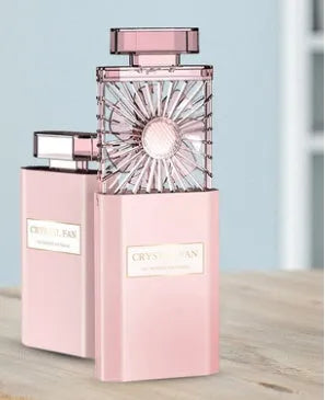 Pink perfume fan device with rechargeable battery and micro-USB charging port