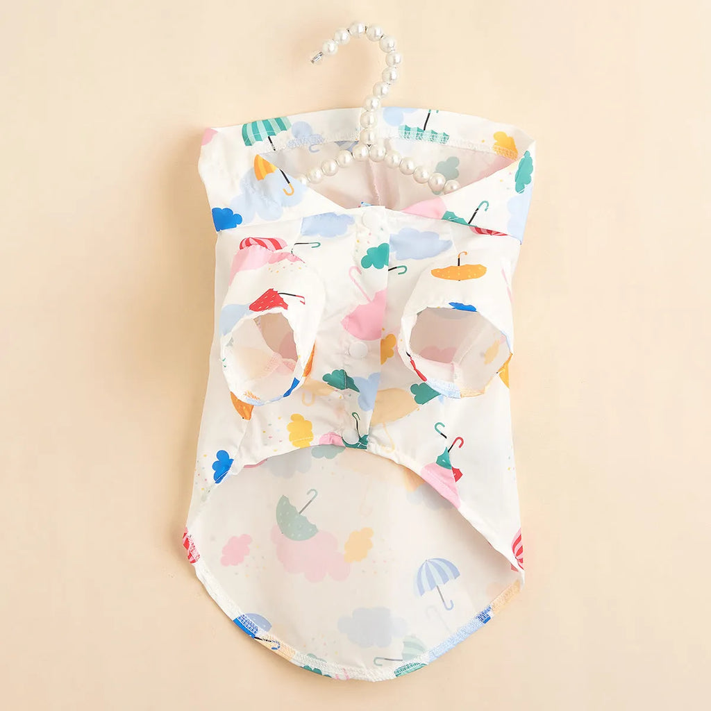 Cartoon umbrella pattern pet raincoat in 100% polyester, available in sizes XS to XL