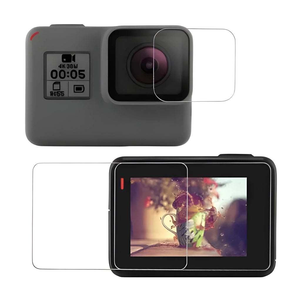 GoPro Hero 5 6 7 transparent tempered glass lens protector and LCD screen protector film set