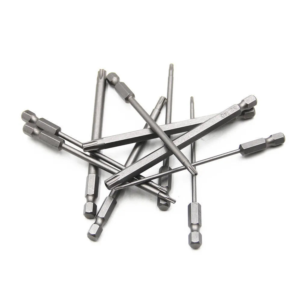 Hexagon handle screwdriver bit set showing 50mm, 75mm and 100mm length options with alloy construction