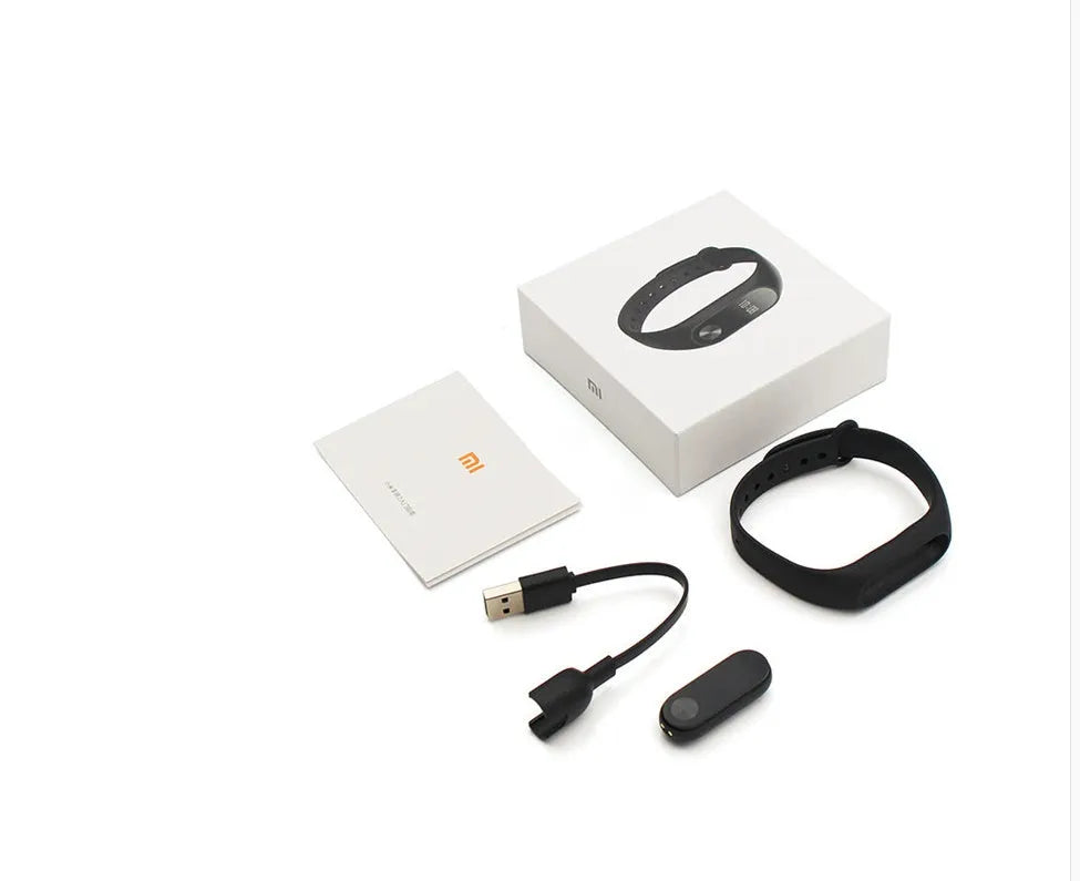Xiaomi Mi Band 2 black smartband with OLED display on adjustable wrist strap