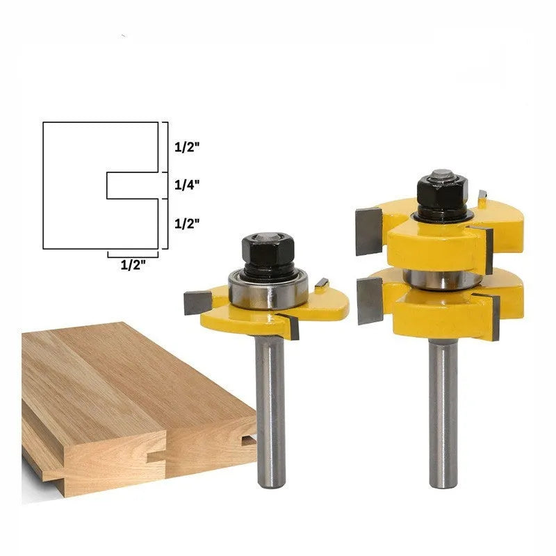 Carbide T-slot woodworking cutter with three-tooth T-shaped design and 8mm straight handle