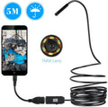 OWSOO USB endoscope camera with 5m cable, 6 LED lights, 7mm lens, and attachments including hook and magnet