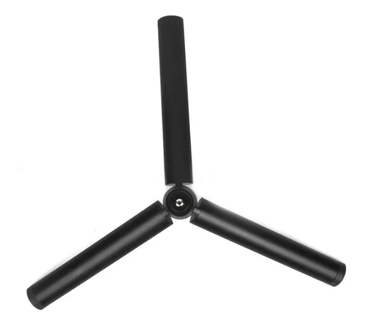 Black aluminium mobile phone tripod extended to 150cm height with 360-degree rotation capability