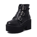 Black Harajuku punk Gothic style short boots with bat buckle detail and side zipper