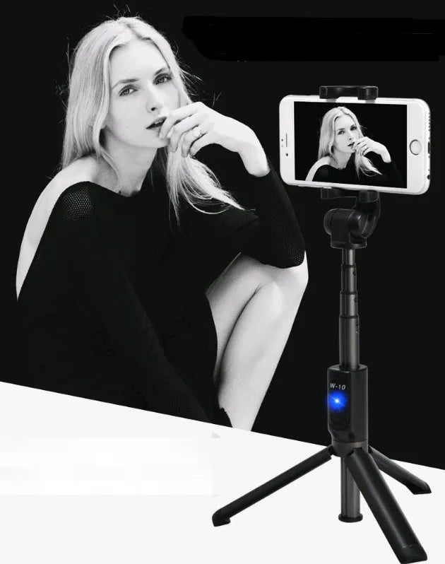 Bluetooth selfie stick tripod with aluminium alloy telescopic rod extended to 195.50mm holding mobile phone