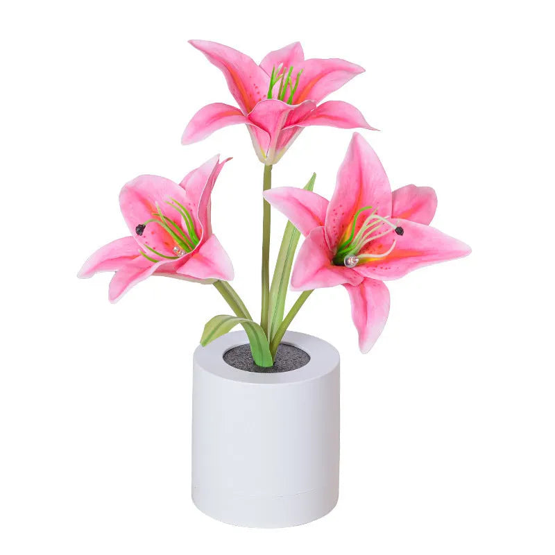 Rechargeable LED lily flower pot lamp in lily-white or lily-pink, flower-shaped ambience light with 300W rating
