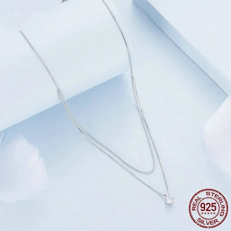 S925 sterling silver double-layer necklace with pearl chain design and adjustable length