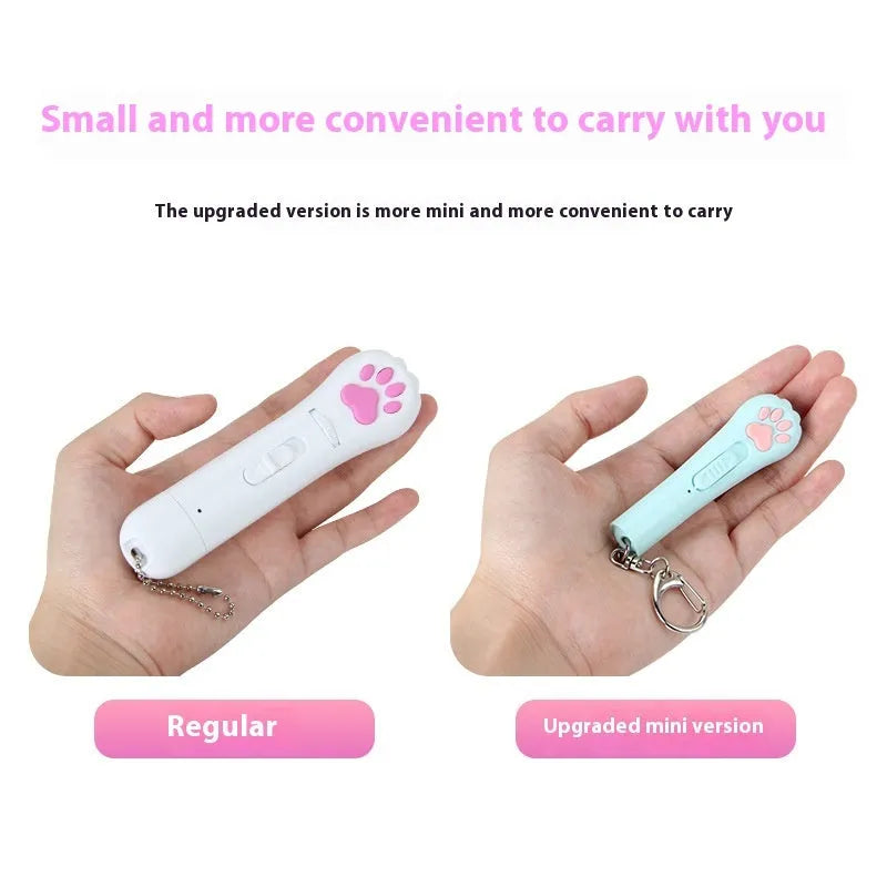 Plastic infrared cat teasing stick with rotating light, showing blue colour option