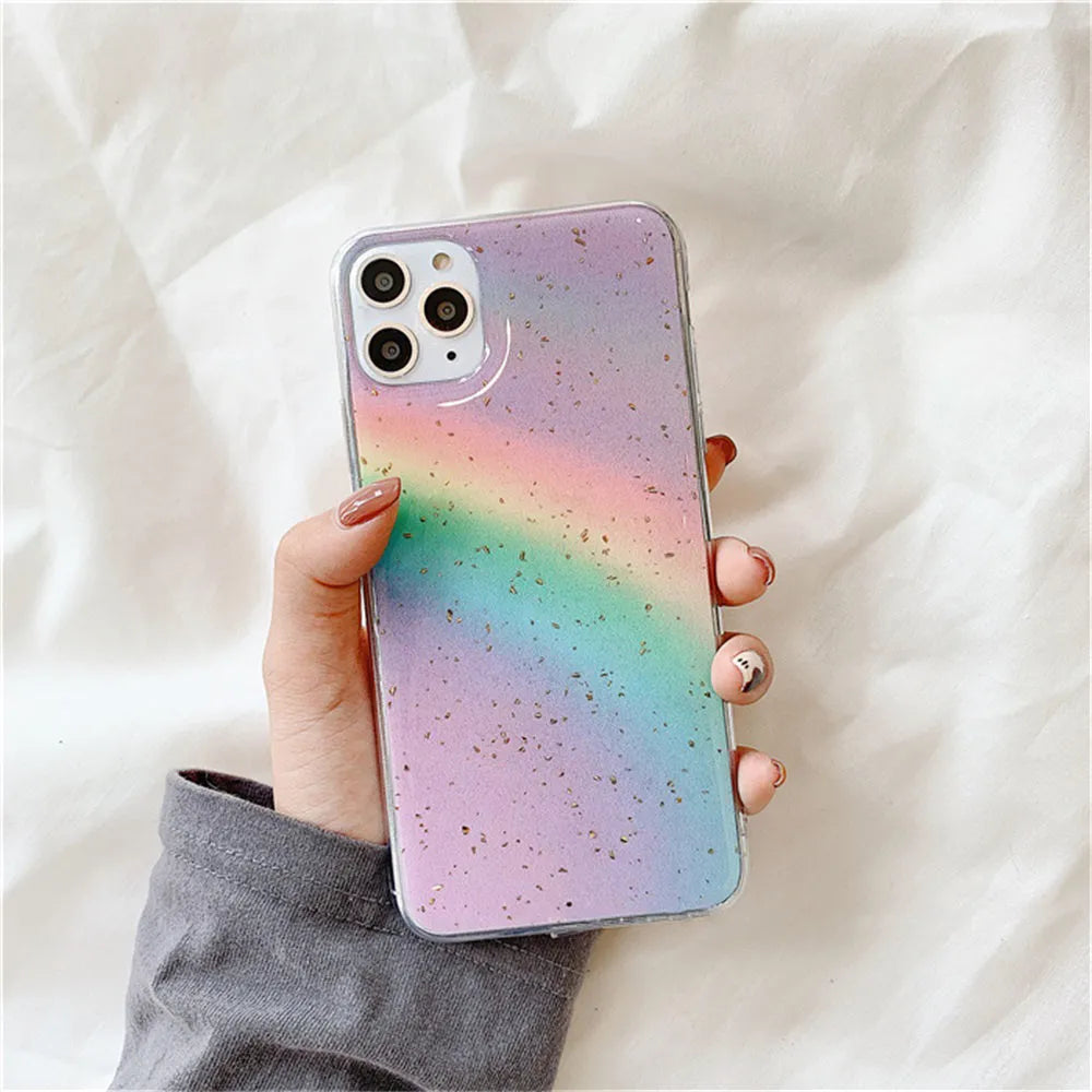 Rainbow gradient phone case with Japanese Korean style stripes on TPU protective shell for iPhone