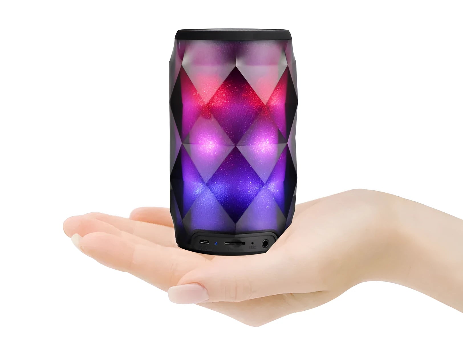Black crystal diamond-cut Coca-Cola can shaped Bluetooth speaker lantern with colourful starry sky lighting.
