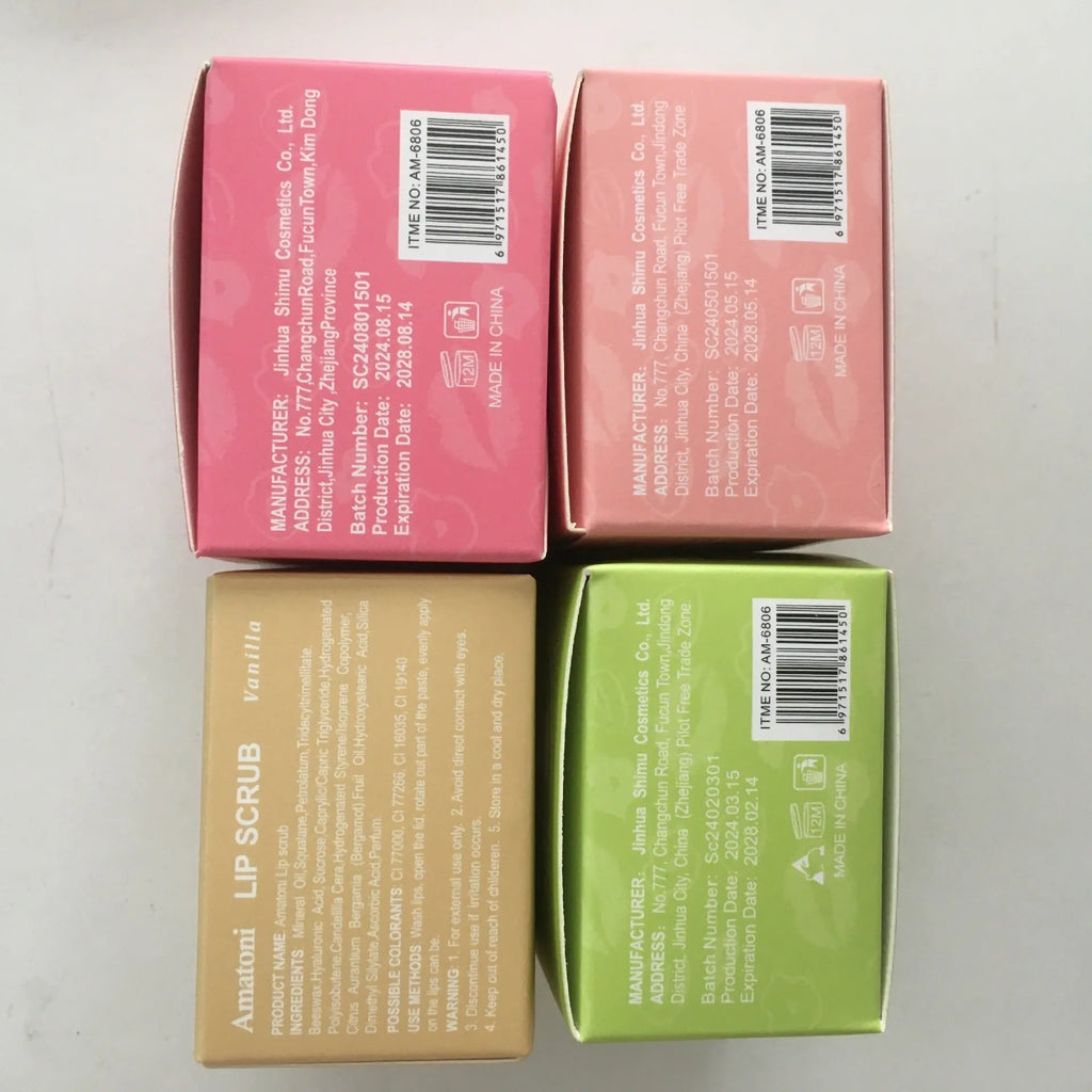 Amatoni Lip Scrub pot showing 30g exfoliating cream with fruit flavour options