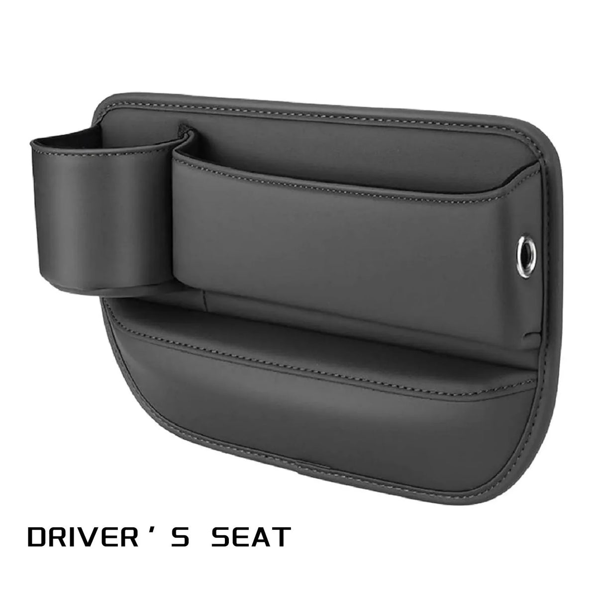 Car seat gap storage box with cup holder in black, white, or red, made from ABS plastic and PU leather
