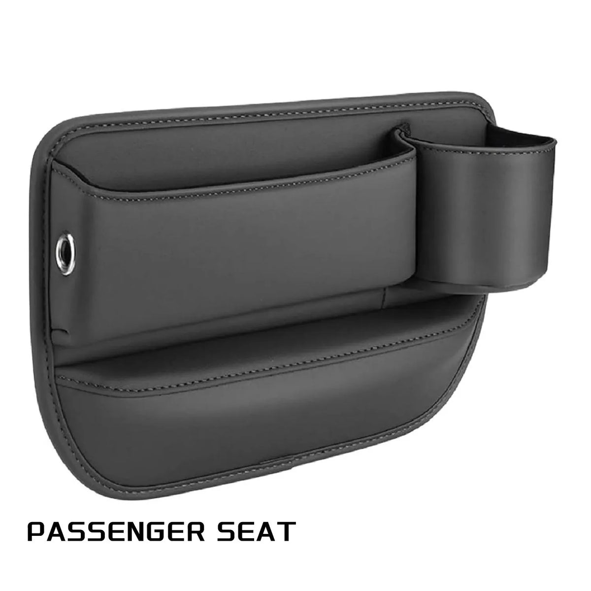 Car seat gap storage box with cup holder in black, white, or red, made from ABS plastic and PU leather