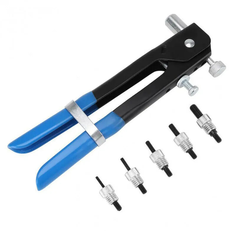 Manual riveter nut set with alloy steel construction showing tool and assortment of nuts in 86PC or 106PC configuration