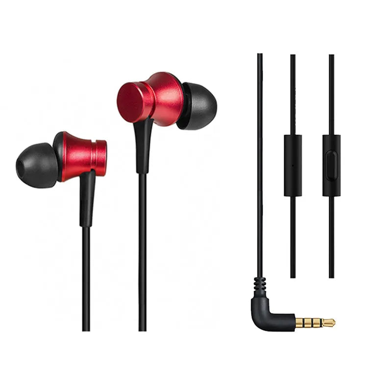 Piston wired in-ear headphones with 3.5mm connector in black, blue, and red colour options