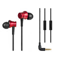 Piston wired in-ear headphones with 3.5mm connector in black, blue, and red colour options