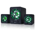 Green 2.1 USB computer speaker with LED lighting and 150 cm cable for desktop audio