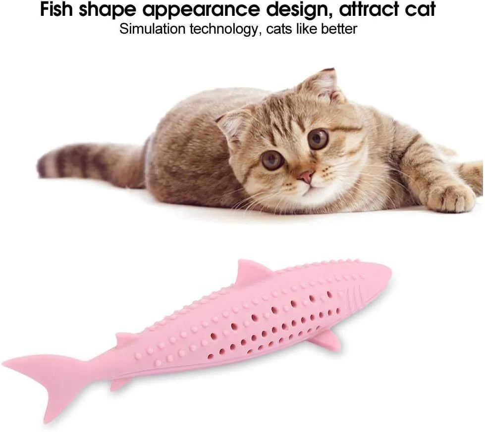 Green dolphin-shaped silicone cat chew toy with breathable side holes for catnip scent release