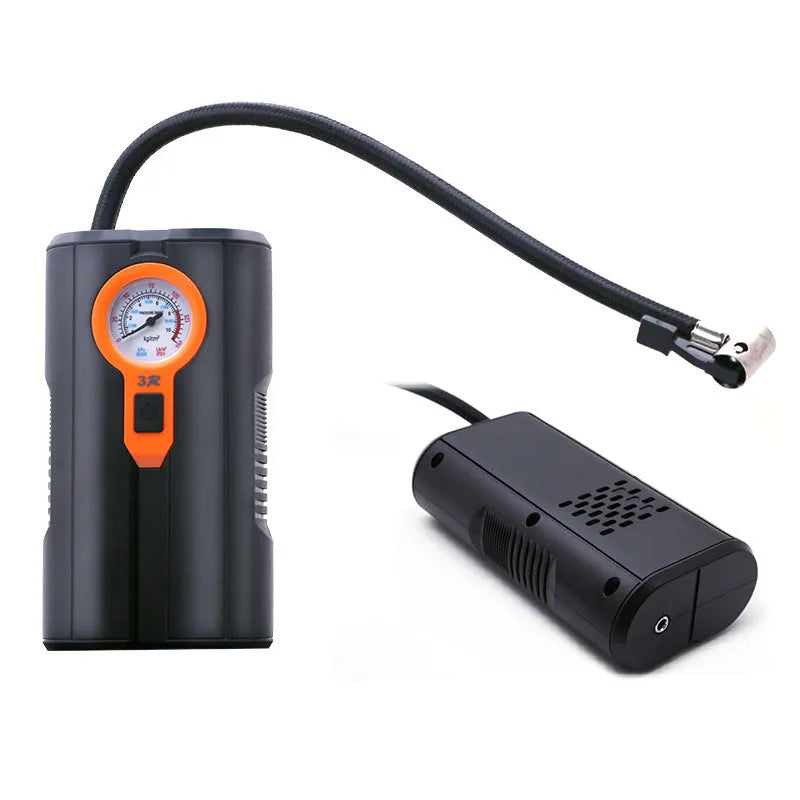 Portable car tyre inflator with digital display, integrated air pump, ABS and metal body, air nozzle and power cord