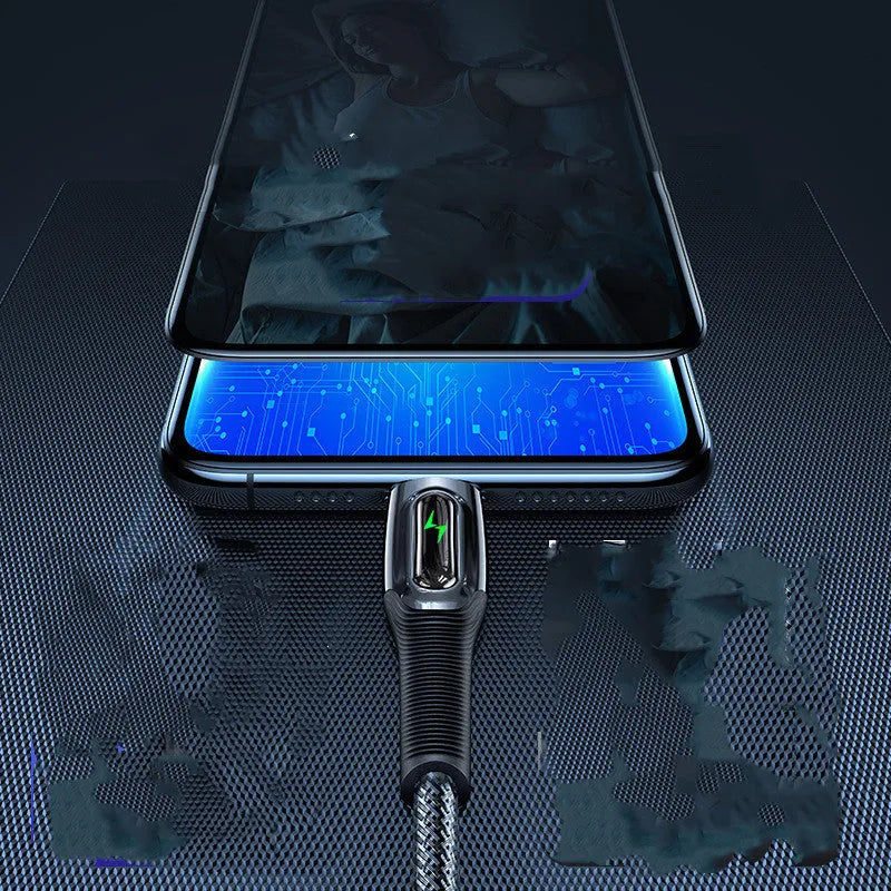 Braided Lightning charging cable with zinc alloy connectors in black or dark green