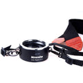 Aluminium alloy Nikon lens flipper holding two camera lenses with cotton shoulder strap