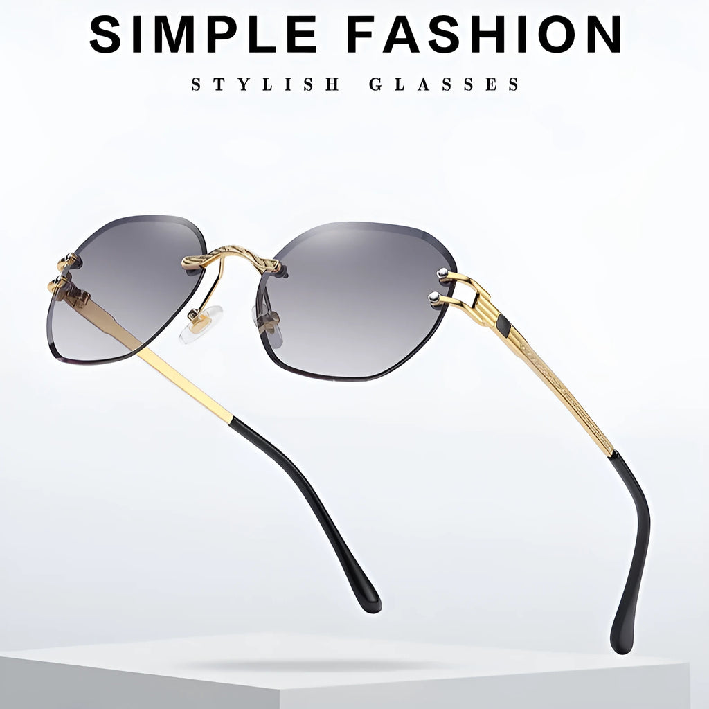 Gold mirror frame trimming sunglasses with gradient coloured PC lenses in box glasses style