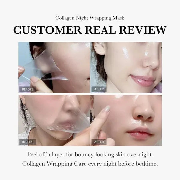 Collagen night face mask in 75ml bottle with application brush for skin firming and hydration