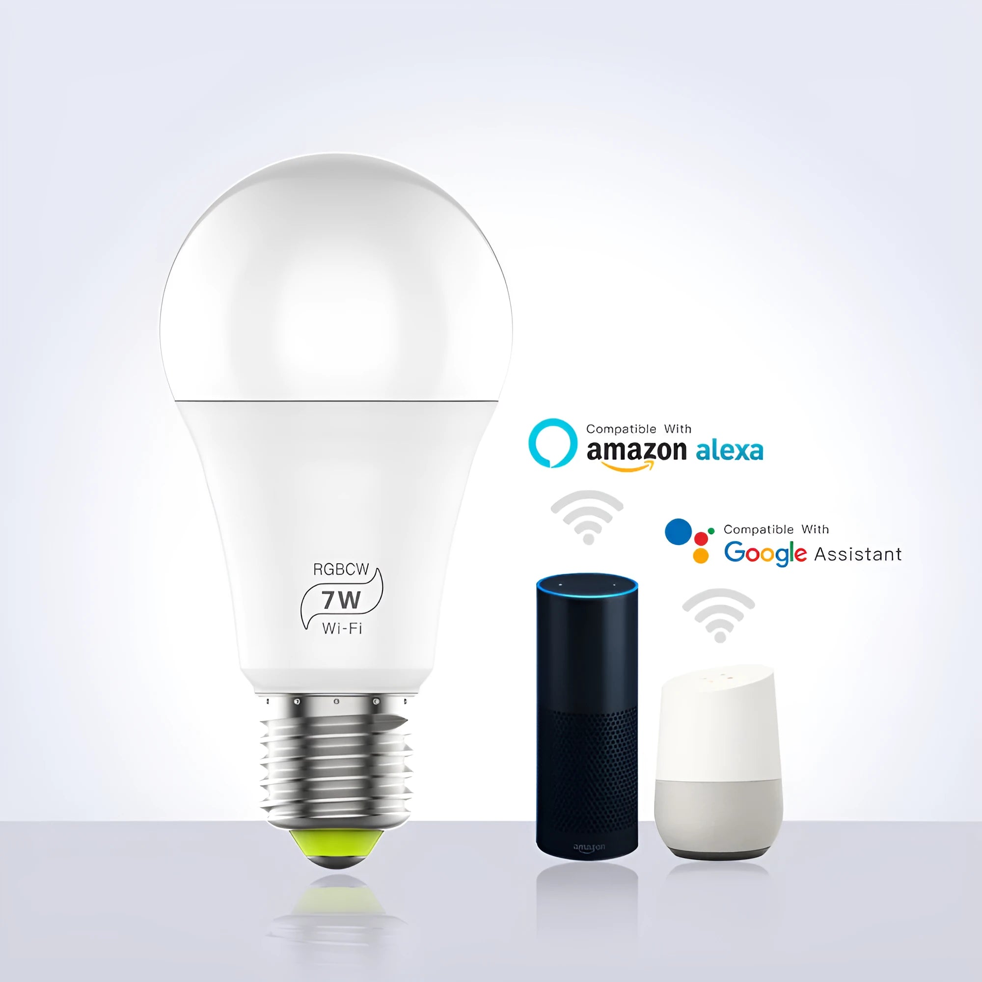 Smart WiFi LED light bulb with colour changing and voice control for Alexa and Google Home.
