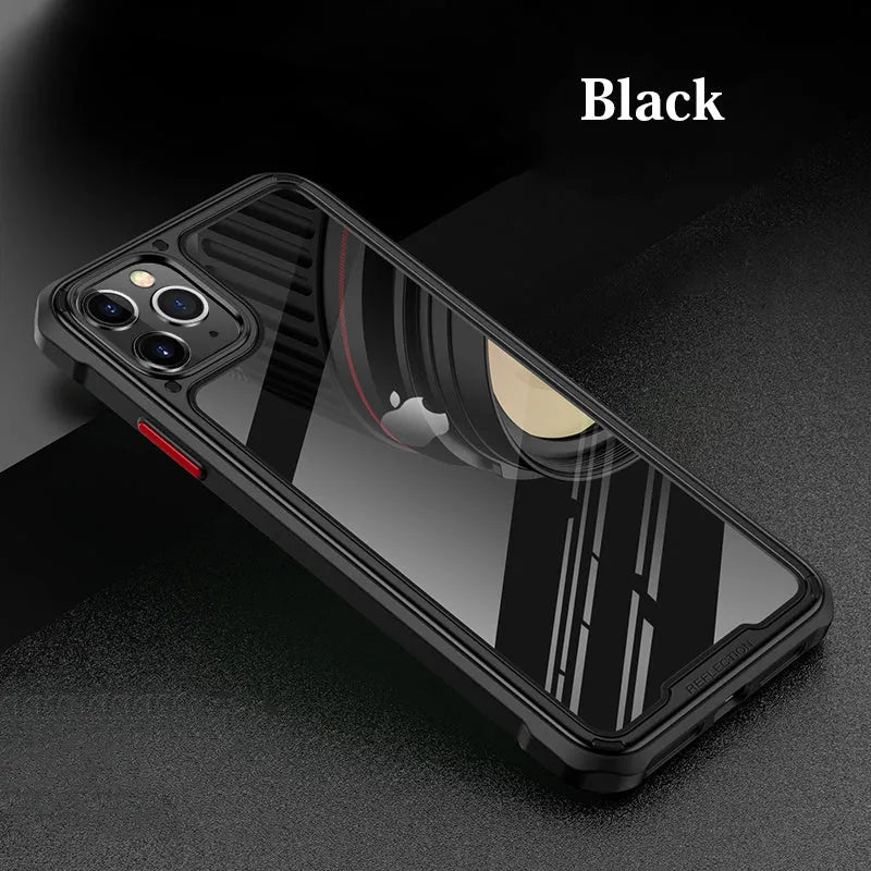 Silicone transparent mobile phone case for iPhone 11 showing transparent back with colour options