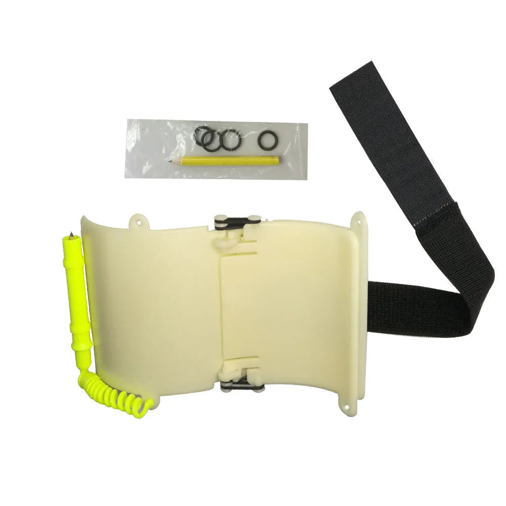 White luminous underwater handwriting wristboard for diving with pencil and O-ring