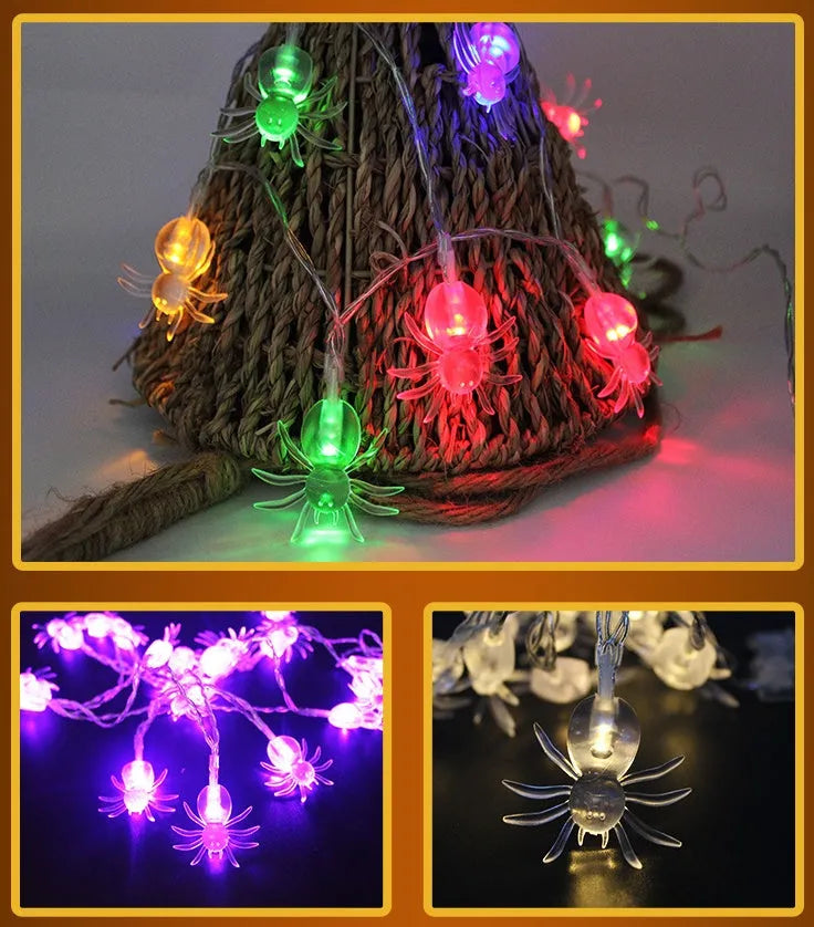 Halloween LED string lights with bat, pumpkin, and ghost pendants, waterproof for outdoor decoration