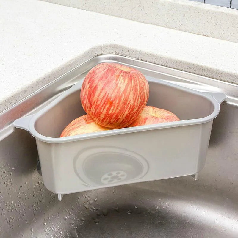 Plastic triangle kitchen sink storage rack with ventilated design for sponges and soap