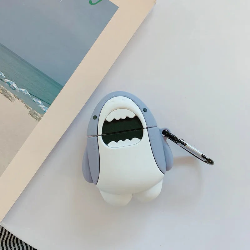 Silicone protective cover for AirPods 1 and 2 with shark-fin design showing textured surface